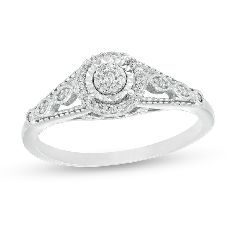 Main Image 1 of 1/6 CT. T.W. Composite Diamond Frame Vintage-Style Promise Ring in Sterling Silver