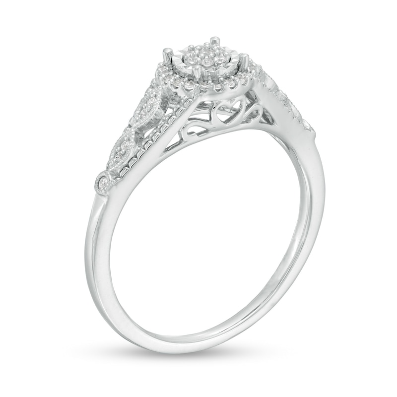 1/6 CT. T.W. Composite Diamond Frame Vintage-Style Promise Ring in Sterling Silver