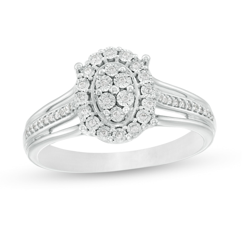 Main Image 1 of 1/6 CT. T.W. Composite Oval Diamond Frame Split Shank Promise Ring in Sterling Silver