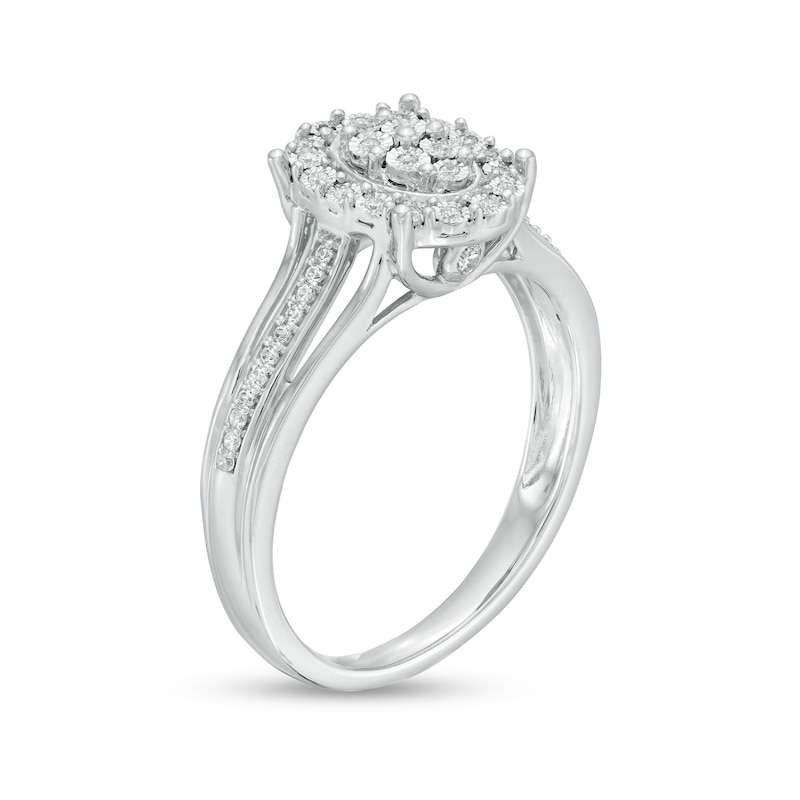 Main Image 3 of 1/6 CT. T.W. Composite Oval Diamond Frame Split Shank Promise Ring in Sterling Silver