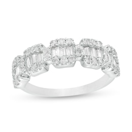 1 CT. T.W. Baguette and Round Diamond Composite Five Stone Ring in 10K White Gold