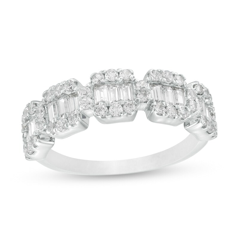 Main Image 1 of 1 CT. T.W. Baguette and Round Diamond Composite Five Stone Ring in 10K White Gold