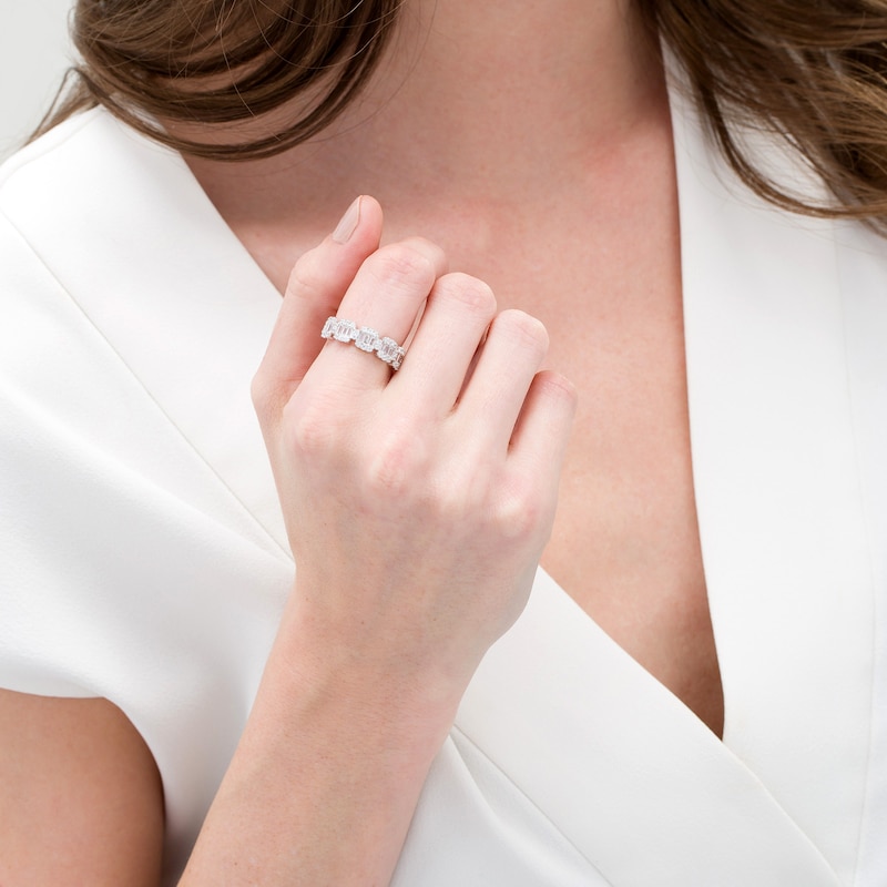 Main Image 2 of 1 CT. T.W. Baguette and Round Diamond Composite Five Stone Ring in 10K White Gold