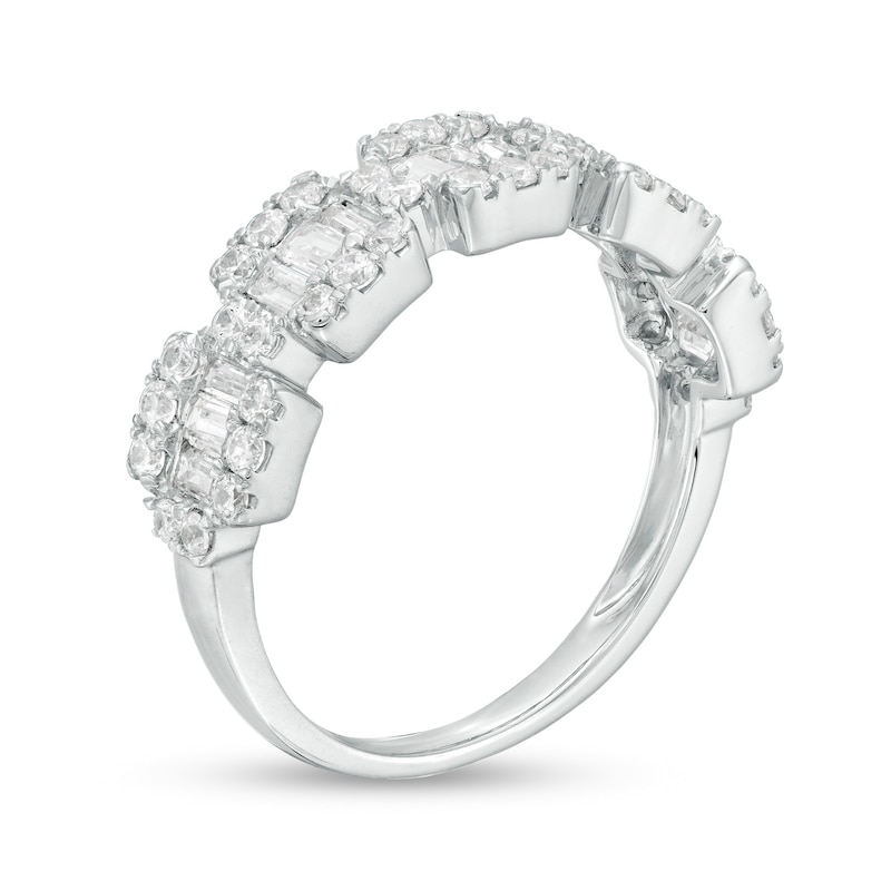 1 CT. T.W. Baguette and Round Diamond Composite Five Stone Ring in 10K White Gold