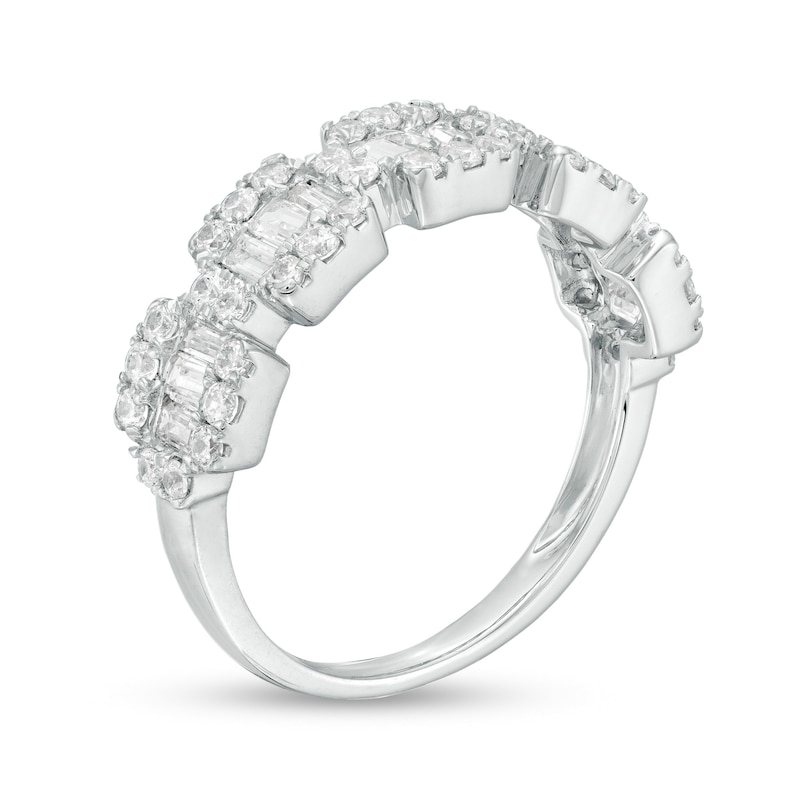 Main Image 3 of 1 CT. T.W. Baguette and Round Diamond Composite Five Stone Ring in 10K White Gold