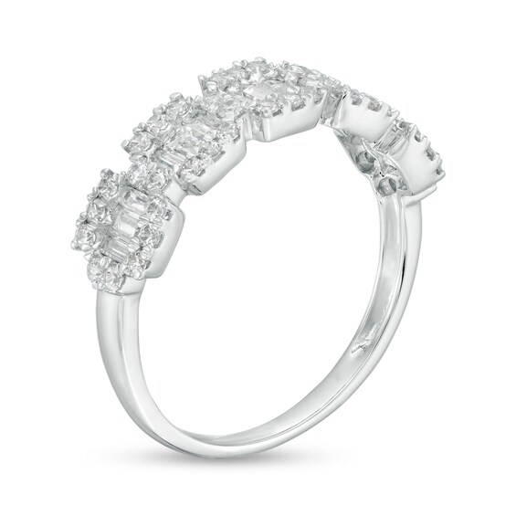 3/4 CT. T.w. Baguette and Round Diamond Composite Five Stone Ring in 10K White Gold