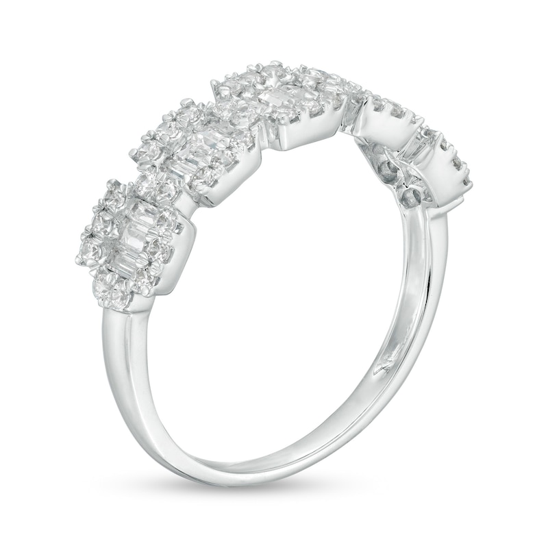 3/4 CT. T.W. Baguette and Round Diamond Composite Five Stone Ring in 10K White Gold