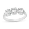 1/2 CT. T.W. Baguette and Round Diamond Composite Three Stone Ring in 10K White Gold