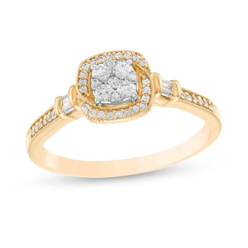 1/4 CT. T.W. Composite Diamond Cushion Frame Vintage-Style Promise Ring in 10K Gold