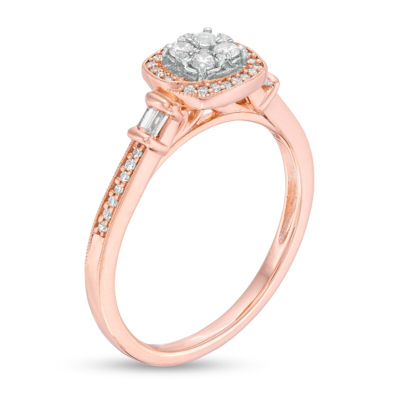 1/4 CT. T.W. Composite Diamond Cushion Frame Vintage-Style Promise Ring in 10K Rose Gold