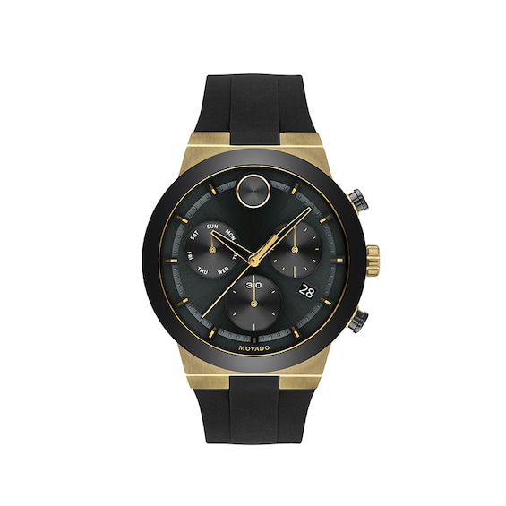 Men's Movado Bold® Chronograph Gold-Tone IP and Black Ceramic Watch with Black Dial (Model: 3600712