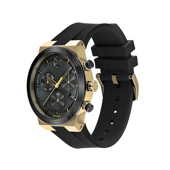 Men's Movado Bold® Chronograph Gold-Tone IP and Black Ceramic Watch with Black Dial (Model: 3600712