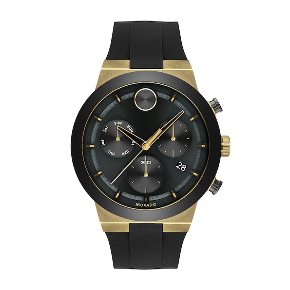 Men's Movado BoldÂ® Chronograph Gold-Tone IP and Black Ceramic Watch with Black Dial (Model: 3600712)