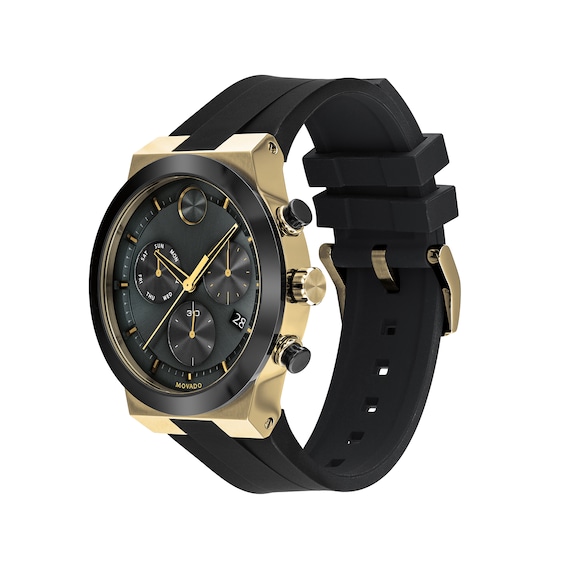 Men's Movado BoldÂ® Chronograph Gold-Tone IP and Black Ceramic Watch with Black Dial (Model: 3600712)