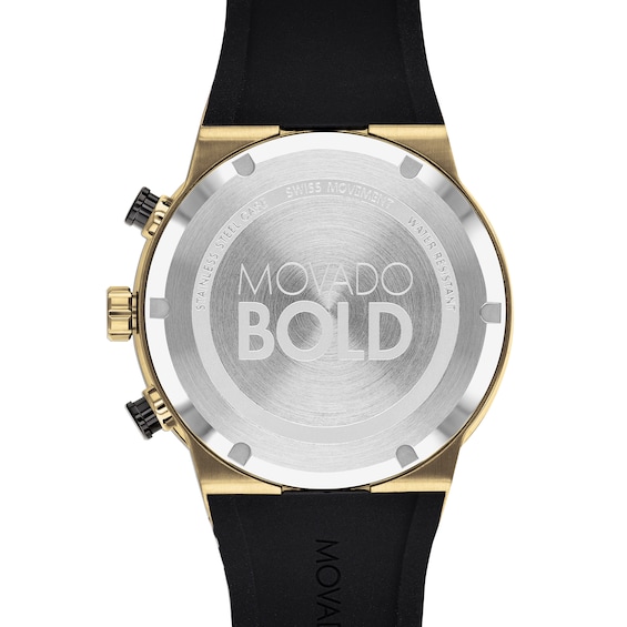 Men's Movado BoldÂ® Chronograph Gold-Tone IP and Black Ceramic Watch with Black Dial (Model: 3600712)