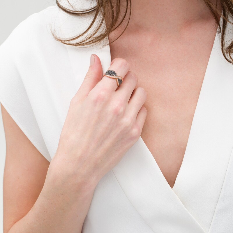 Main Image 2 of 1/2 CT. T.W. Enhanced Black and White Diamond Bow Tie Crossover Ring in Sterling Silver with 14K Rose Gold Plate
