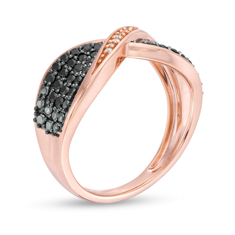 Main Image 3 of 1/2 CT. T.W. Enhanced Black and White Diamond Bow Tie Crossover Ring in Sterling Silver with 14K Rose Gold Plate