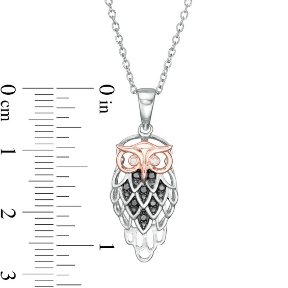 1/10 CT. T.W. Enhanced Black and White Diamond Owl Pendant in Sterling
