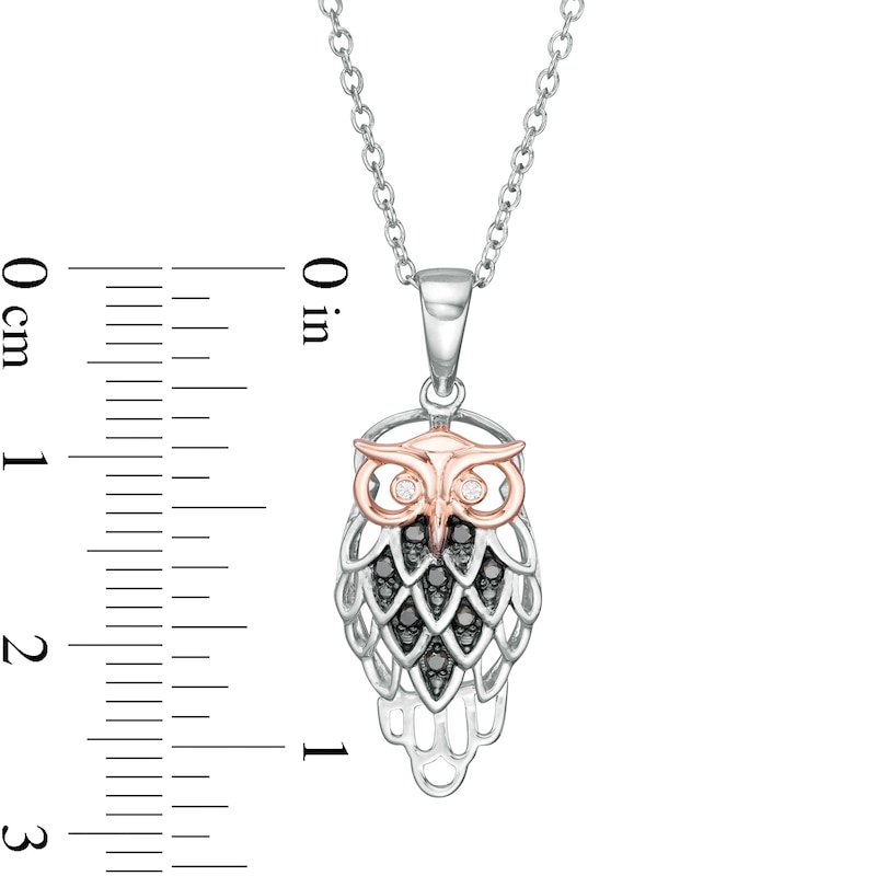 1/10 CT. T.W. Enhanced Black and White Diamond Owl Pendant in Sterling Silver with 14K Rose Gold Plate