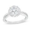 Thumbnail Image 1 of 7/8 CT. T.W. Composite Diamond Frame Crossover Shank Engagement Ring in 14K White Gold