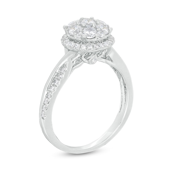 7/8 CT. T.w. Composite Diamond Frame Crossover Shank Engagement Ring in 14K White Gold