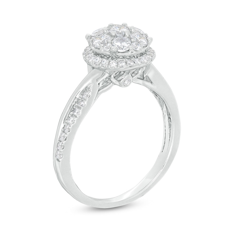 Main Image 3 of 7/8 CT. T.W. Composite Diamond Frame Crossover Shank Engagement Ring in 14K White Gold