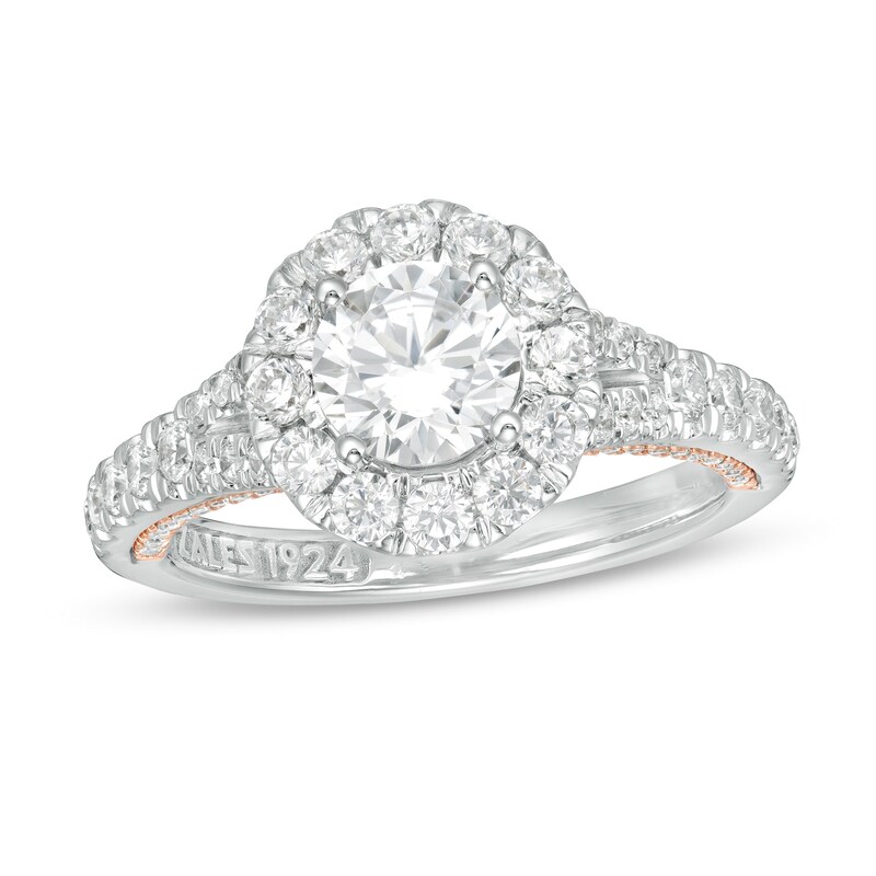 Main Image 1 of Zales Private Collection 2 CT. T.W. Certified Diamond Frame Engagement Ring in 14K Two-Tone Gold (F/I1)