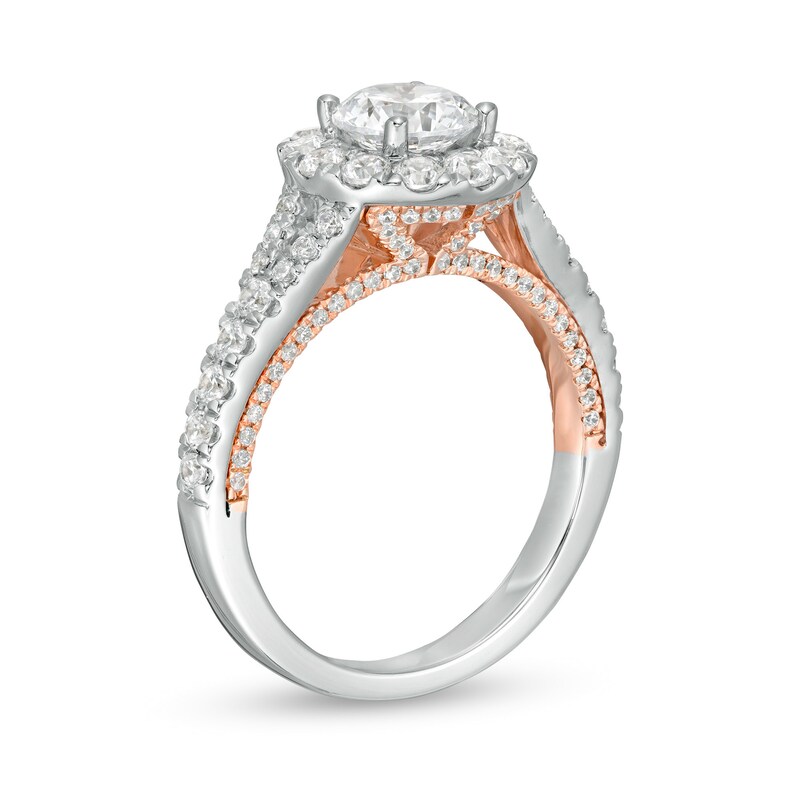Main Image 3 of Zales Private Collection 2 CT. T.W. Certified Diamond Frame Engagement Ring in 14K Two-Tone Gold (F/I1)