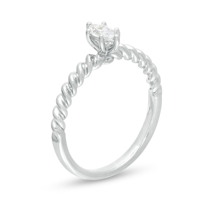 1/5 CT. Marquise Diamond Solitaire Twist Shank Promise Ring in 14K White Gold