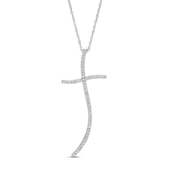1/3 CT. T.w. Diamond Curvy Cross Pendant in Sterling Silver