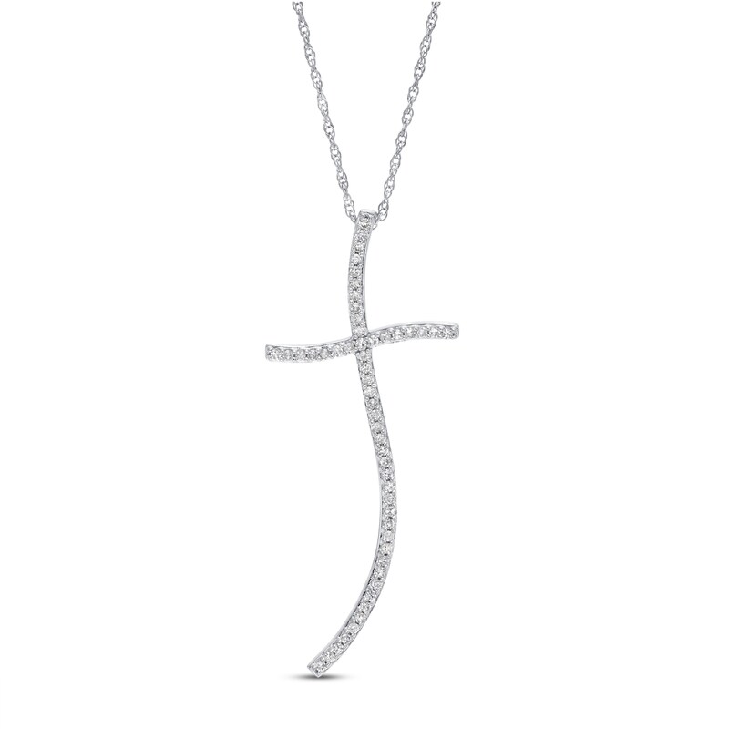 Main Image 1 of 1/3 CT. T.W. Diamond Curvy Cross Pendant in Sterling Silver