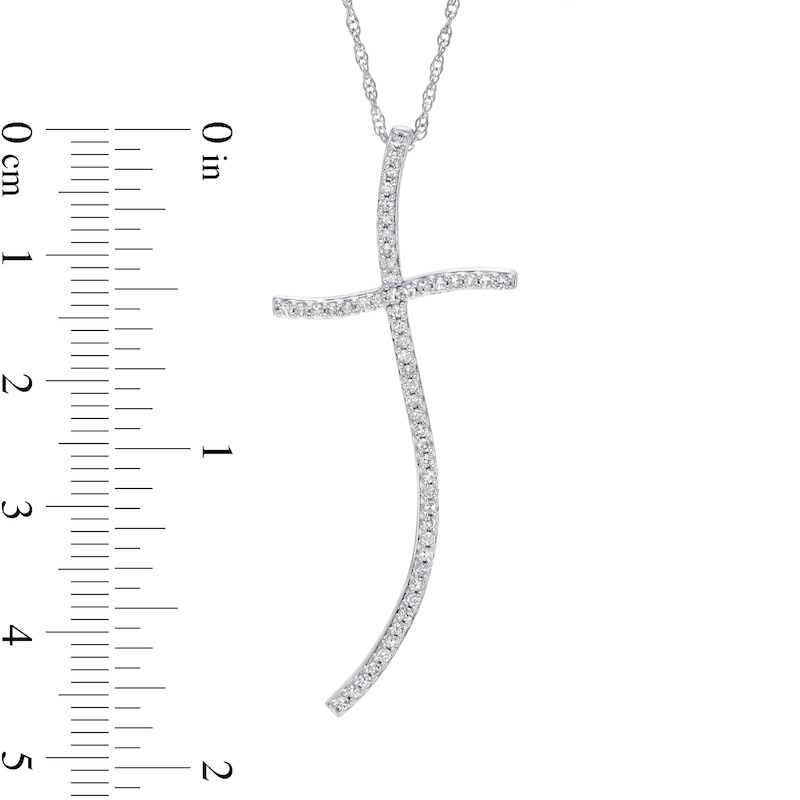 Main Image 3 of 1/3 CT. T.W. Diamond Curvy Cross Pendant in Sterling Silver