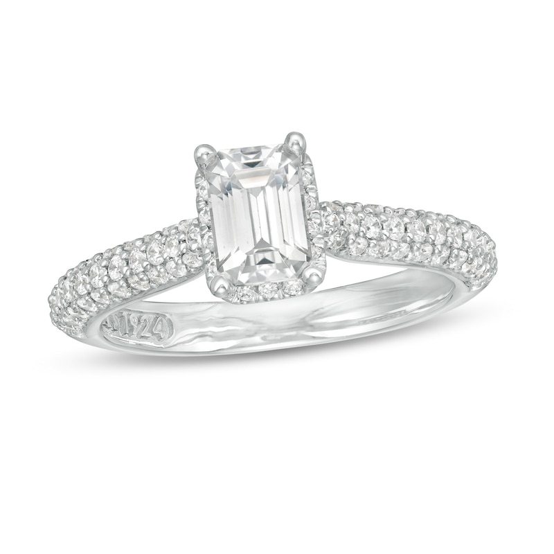 Main Image 1 of Zales Private Collection 1-1/5 CT. T.W. Certified Emerald-Cut Diamond Frame Engagement Ring in 14K White Gold (F/SI2)