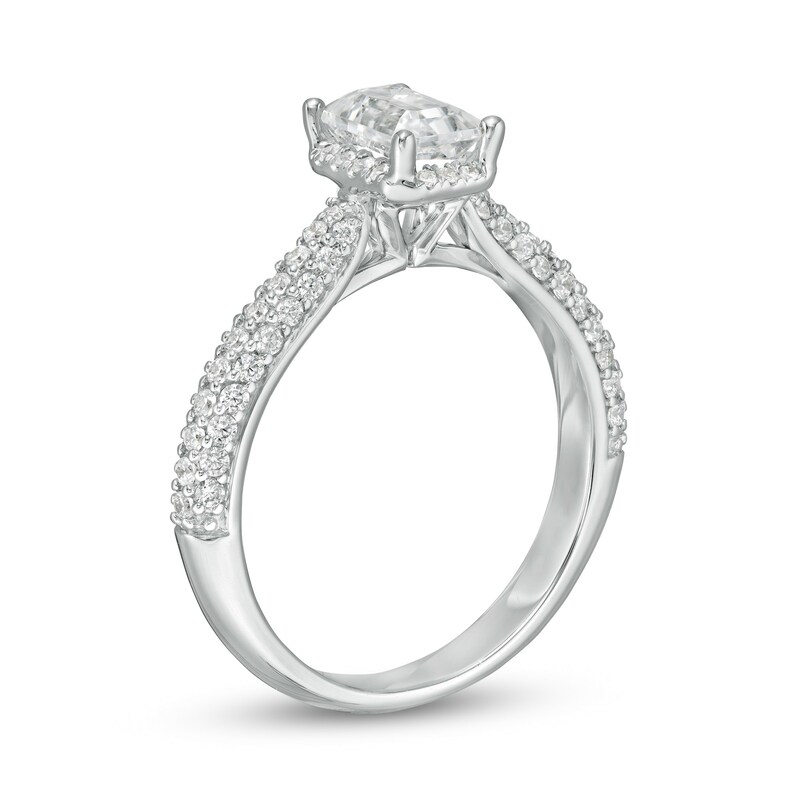 Main Image 3 of Zales Private Collection 1-1/5 CT. T.W. Certified Emerald-Cut Diamond Frame Engagement Ring in 14K White Gold (F/SI2)
