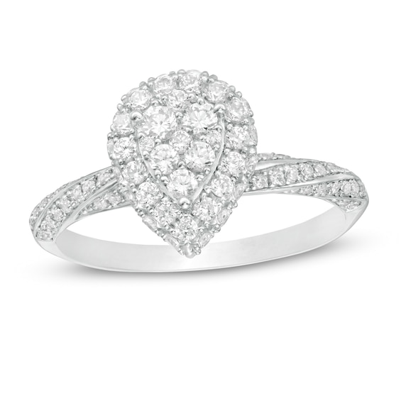 3/4 CT. T.w. Composite Pear Diamond Frame Engagement Ring in 14K White Gold