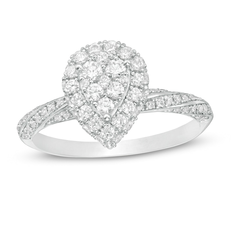 Main Image 1 of 3/4 CT. T.W. Composite Pear Diamond Frame Engagement Ring in 14K White Gold
