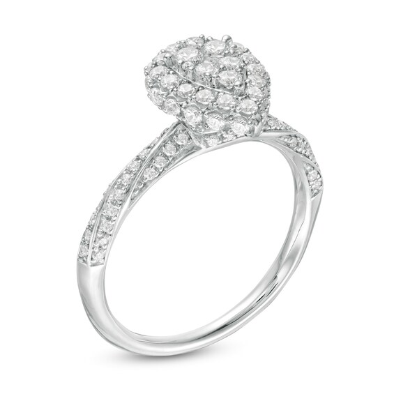3/4 CT. T.w. Composite Pear Diamond Frame Engagement Ring in 14K White Gold