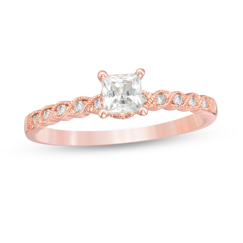 Main Image 1 of 5/8 CT. T.W. Princess-Cut Diamond Vintage-Style Twist Shank Engagement Ring in 14K Rose Gold