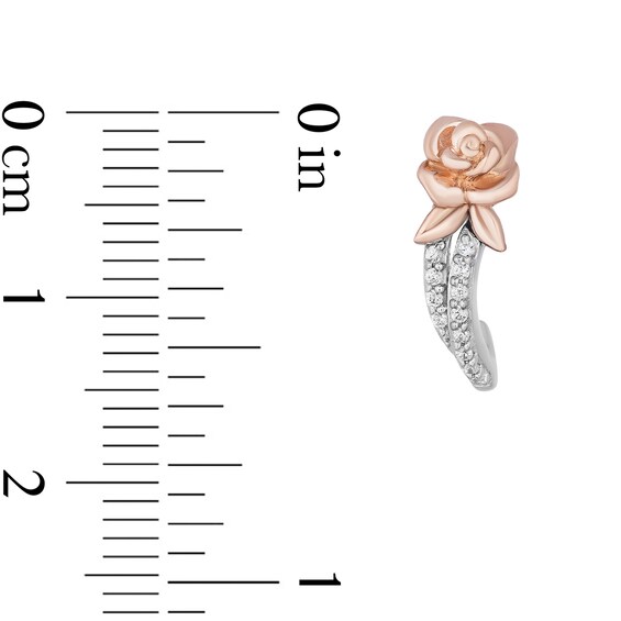 Enchanted Disney Belle 1/10 CT. T.w. Diamond Rose J-Hoop Earrings in Sterling Silver and 10K Rose Gold
