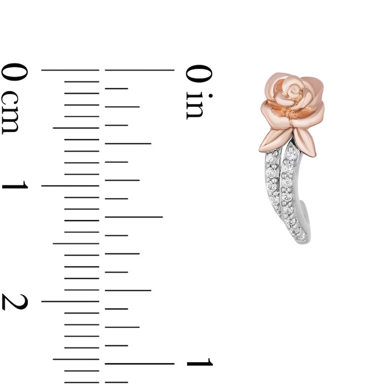 Main Image 2 of Enchanted Disney Belle 1/10 CT. T.W. Diamond Rose J-Hoop Earrings in Sterling Silver and 10K Rose Gold