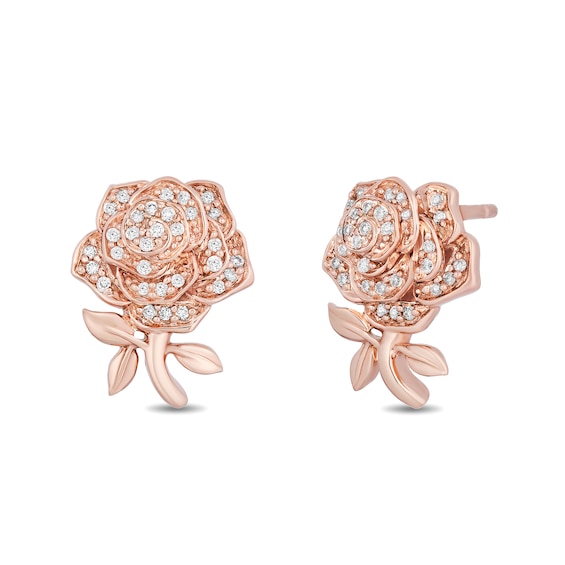 Enchanted Disney Belle 1/10 CT. T.w. Diamond Rose Stud Earrings in 10K Rose Gold
