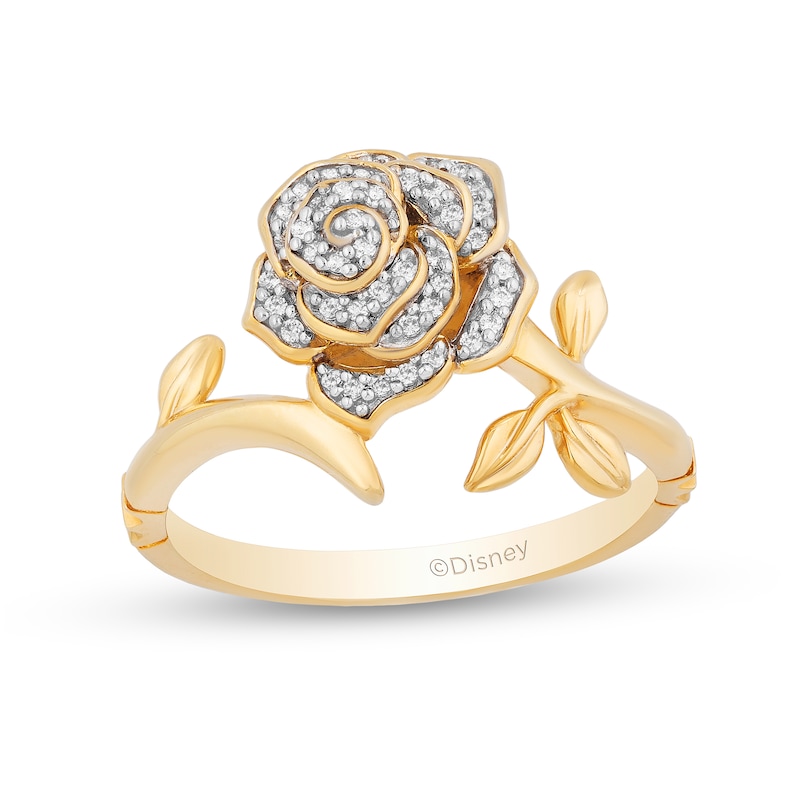 Main Image 1 of Enchanted Disney Belle 1/10 CT. T.W. Diamond Rose Bypass Ring in 10K Gold