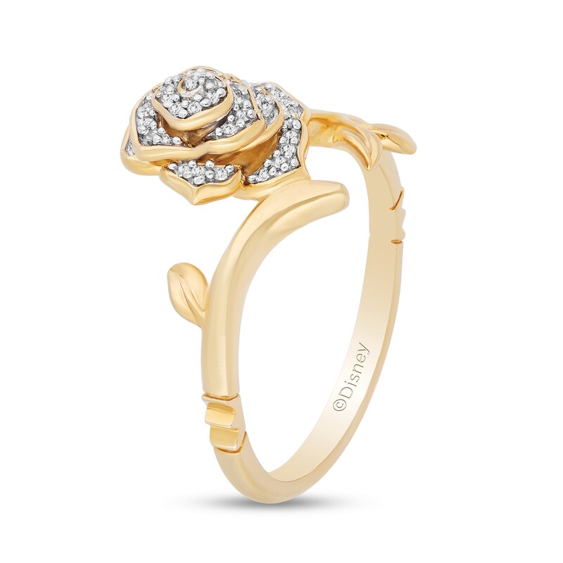 Main Image 2 of Enchanted Disney Belle 1/10 CT. T.W. Diamond Rose Bypass Ring in 10K Gold