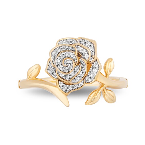 Enchanted Disney Belle 1/10 CT. T.w. Diamond Rose Bypass Ring in 10K Gold