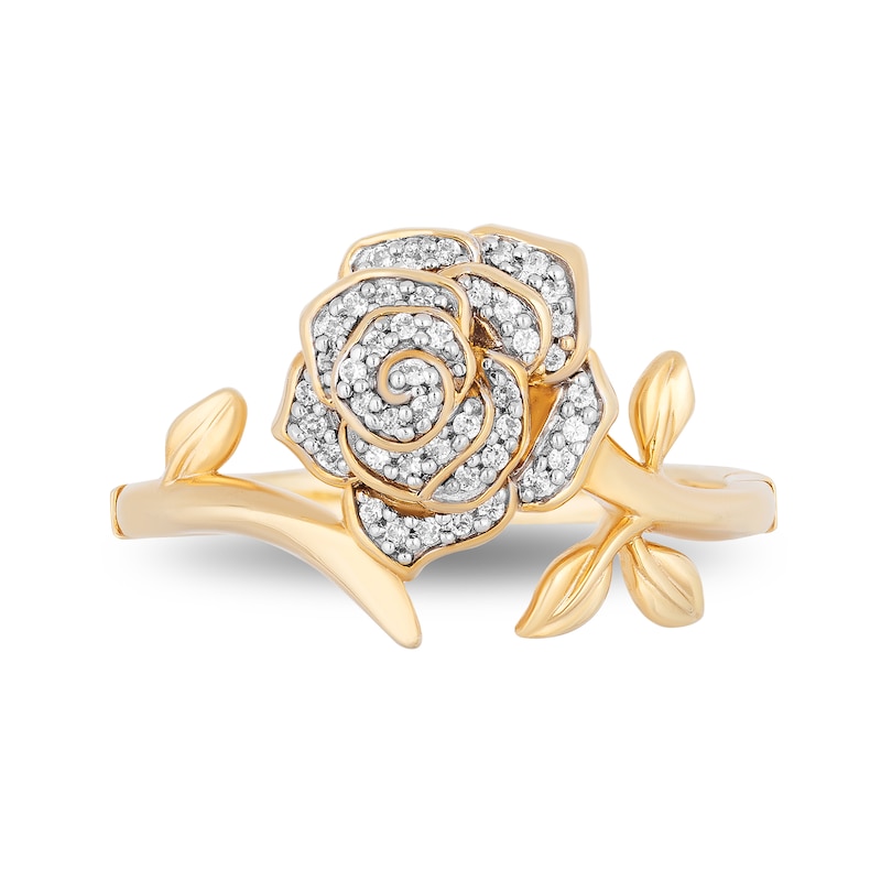 Main Image 4 of Enchanted Disney Belle 1/10 CT. T.W. Diamond Rose Bypass Ring in 10K Gold