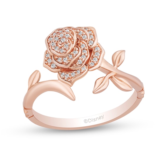 Enchanted Disney Belle 1/10 CT. T.w. Diamond Rose Bypass Ring in 10K Rose Gold