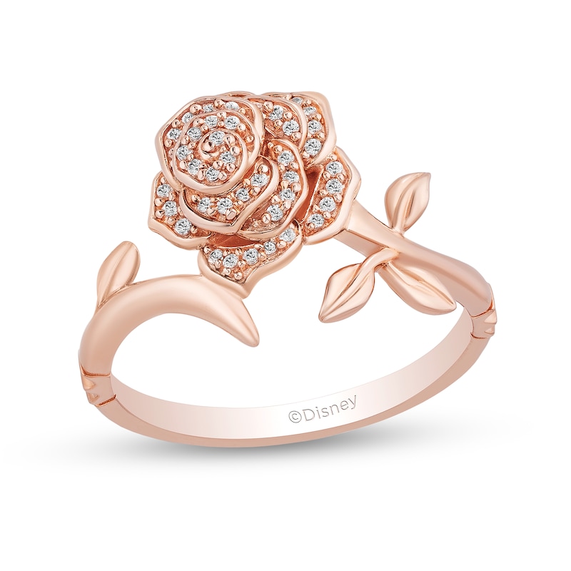 Enchanted Disney Belle 1/10 CT. T.W. Diamond Rose Bypass Ring in 10K Rose Gold