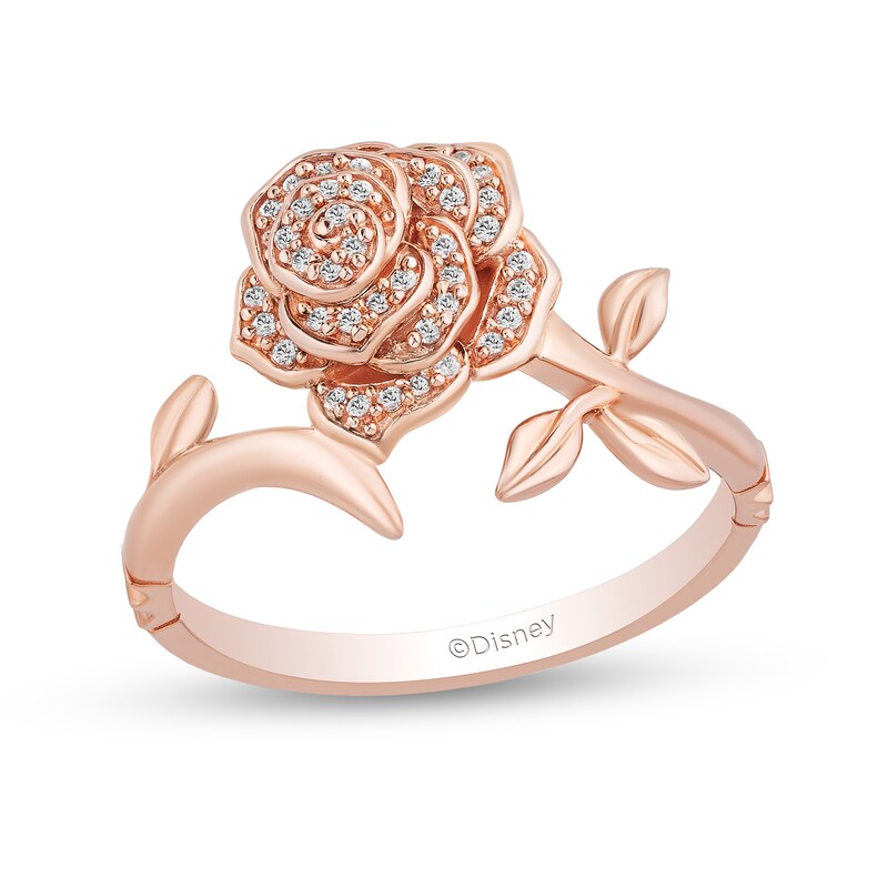 Main Image 1 of Enchanted Disney Belle 1/10 CT. T.W. Diamond Rose Bypass Ring in 10K Rose Gold