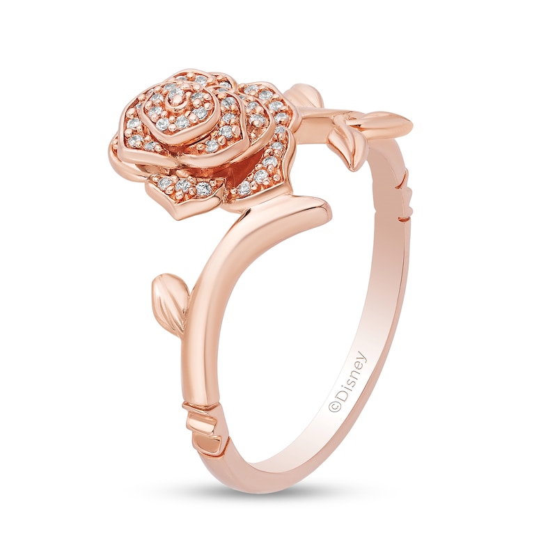 Main Image 2 of Enchanted Disney Belle 1/10 CT. T.W. Diamond Rose Bypass Ring in 10K Rose Gold