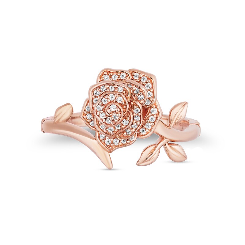 Main Image 4 of Enchanted Disney Belle 1/10 CT. T.W. Diamond Rose Bypass Ring in 10K Rose Gold